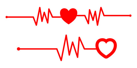 Red heart icon with sign heartbeat. Vector illustration. Heart sign in flat design.
