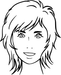 Woman's head with short hair contour of different thickness vector illustration