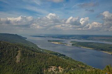 Fototapeta na wymiar View of the Volga river from the top of the Strelnaya mountain, Zhigulevskie mountains, Russia.