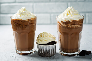 Dark hot chocolate with whipped cream