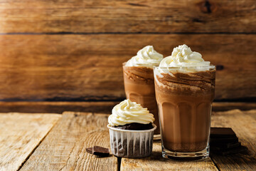 Dark hot chocolate with whipped cream