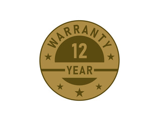 12 years warranty golden badges isolated on white background. Warranty label