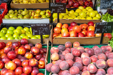 Peaches, nectarines and other fruits for sale at a market
