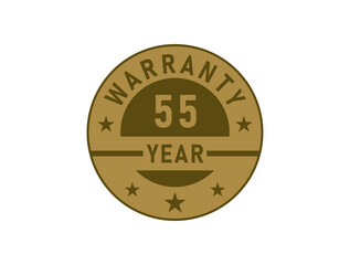 55 years warranty golden badges isolated on white background. Warranty label
