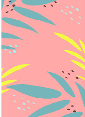 Fototapeta na wymiar background for postcards - leaves on pink