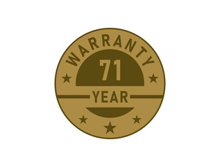 71 years warranty golden badges isolated on white background. Warranty label