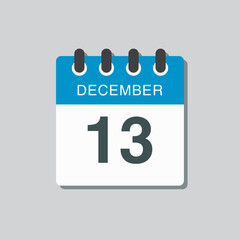 Calendar icon day 13 December, template icon day
