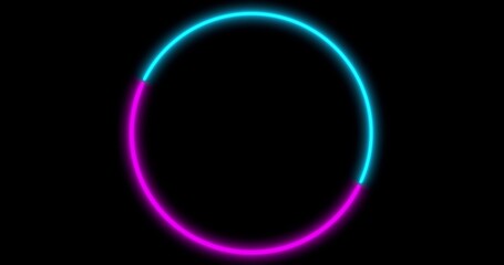 Neon Circle background with LED frame screens. Fluorescent abstract blue, purple color. . 3D illustration