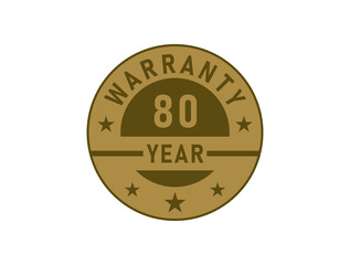 80 years warranty golden badges isolated on white background. Warranty label
