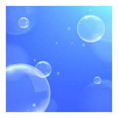 3D Realistic Blue Background with  Bubbles . Isolated Vector Elements