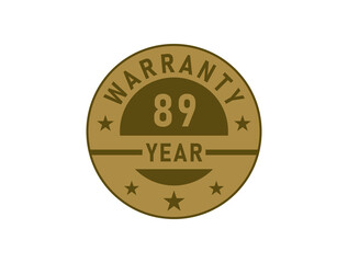 89 years warranty golden badges isolated on white background. Warranty label