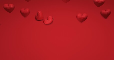 Romantic cute red falling polygonal hearts. Valentines Day. event background. 3D rendering 3D illustration