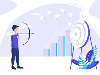 Target Choice. Achievement and Grow Goal Measurement Run Concept for Web Banner Infographics Images. In flat style Illustration.