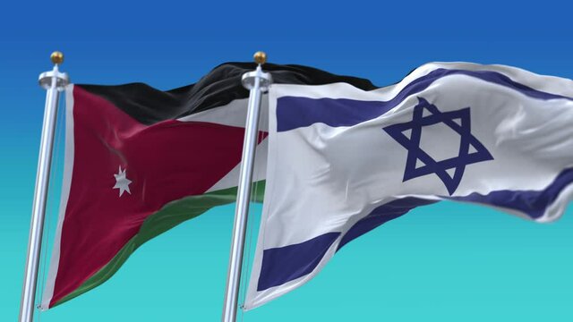 4k Seamless Israel and Jordan Flags with blue sky background;A fully digital rendering;The animation loops at 20 seconds.