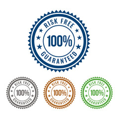 100% Risk-Free Guaranteed customer satisfaction badge isolated on white background.
