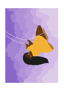 Illustration of girl enjoying swing