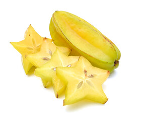 Carambola fruit with slices isolated on white background