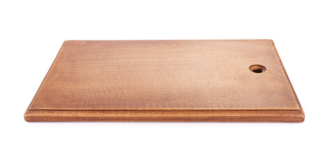 cutting wooden board on white background