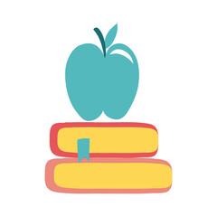 pile text books and apple school supply flat style icon