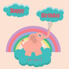 Colorful Baby card for celebration or invitation. Vector baby card with  elephant.