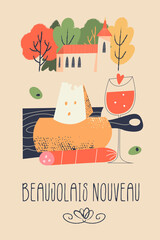 Beaujolais Nouveau, poster of a wine festival in France. Vector illustration.