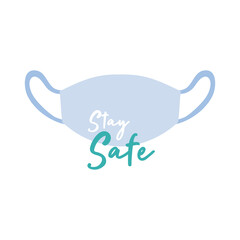 stay safe campaing lettering with medical mask flat style