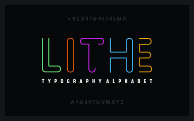 Neon light display typeface. Vector design of typography alphabet.