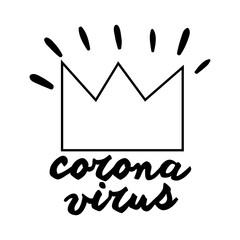 covid19 campaing lettering with crown line style