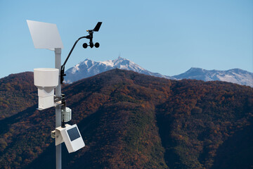 Meteorological station for measuring weather in the background of the mounains