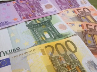 currency, money, euro, wealth, European currency, Europe cash, European bank, fifty euros, one hundred euros, two hundred euros,  five hundred euros, two hundred euros, one hundred euros, fifty euros,