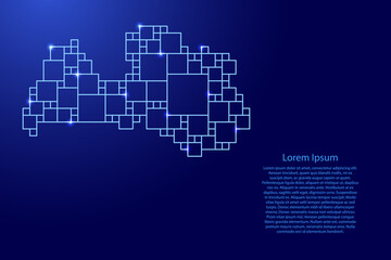 Latvia map from blue pattern from a grid of squares of different sizes and glowing space stars. Vector illustration.