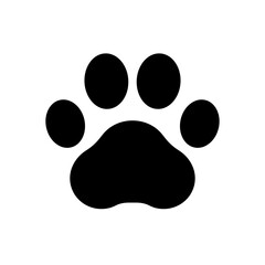 Paw prints. Dog or cat vector, icon. Footprint pet. Foot puppy isolated on white background. Black silhouette paw. Cute shape paw print. Design for prints. Animal track. Trace foot dog, cat. Vector © Omeris