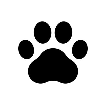 Paw prints. Dog or cat vector, icon. Footprint pet. Foot puppy isolated on white background. Black silhouette paw. Cute shape paw print. Design for prints. Animal track. Trace foot dog, cat. Vector