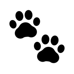 Paw prints. Dog or cat vector, icon. Footprint pet. Foot puppy isolated on white background. Black silhouette paw. Cute shape paw print. Walks for design . Animal track. Trace foot dog, cat. Vector