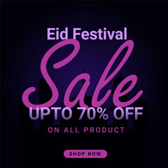 eid festival sale discount template banner in dark purple