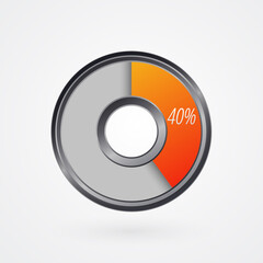 40 percent isolated pie chart. Percentage vector symbol, infographic gray orange gradient icon. Circle sign for business, finance, web design, download, progress