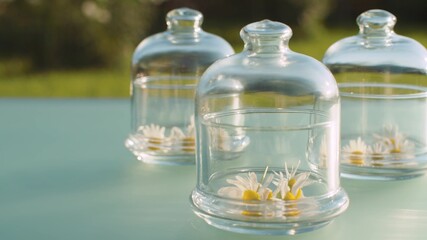 Chamomile flowers in glass jars