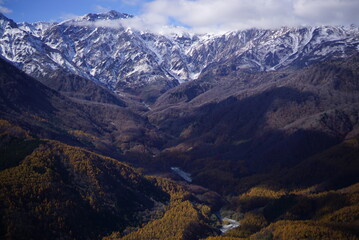 Beautiful autumn landscape in Northern Alps of Japan, Hakuba, Nagano