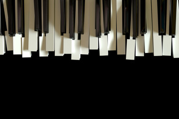 Broken piano keyboard as a symbol of expressive music and jazz.