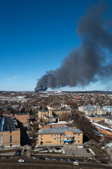 Moscow region/Russia - January 2020: a Fire outside the city. Lots of smoke.