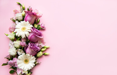 Border made of pink flowers