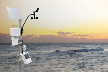 Meteorological station for measuring weather in the background of the ocean