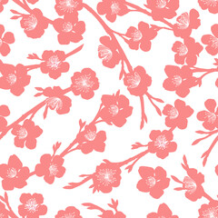 Fototapeta na wymiar Vector cherry flowers and buds seamless pattern. Pink blooming flowers background
