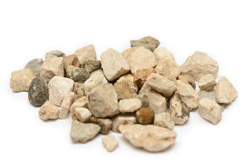 Fototapeta na wymiar A bunch of different stones with shadows on a white background