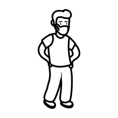 man wearing medical mask for covid19 pandemic line style icon