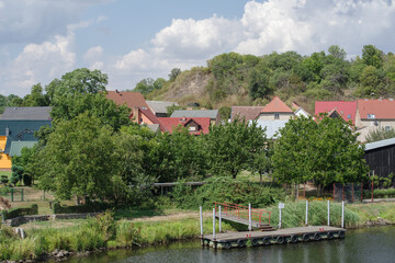 Fototapeta na wymiar View of the village Stolpe in the nature park Unteres Odertal in the Uckermark