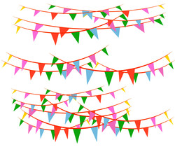 vector illustration of a happy birthday card, Celebration decorations season  With different colored flags hanging on top