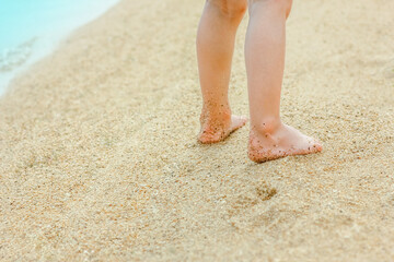 beautiful footprints in the sand by the sea background