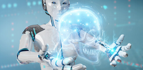 Robot using digital x-ray skull holographic scan projection 3D rendering