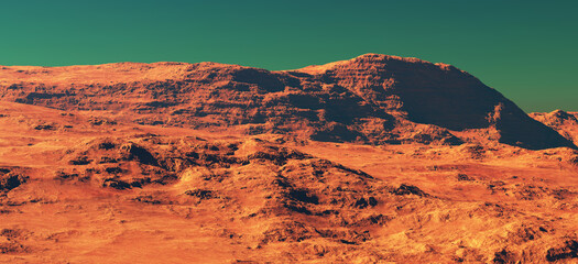 Paysage de Mars, rendu 3d du terrain imaginaire de la planète Mars, illustration de science-fiction.